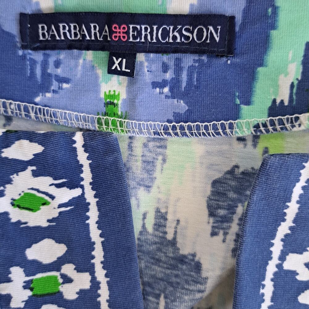 BARBARA ERICKSON 3/4 Sleeve Tunic Dress Size XL Capri Blue Ikat Coastal Resort - Picture 5 of 8